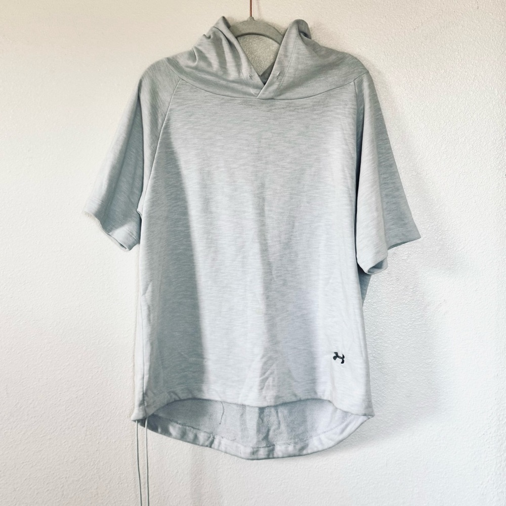 Under Armour Gray Short Sleeve Hoodie Pullover Oversized Sweatshirt M - Picture 1 of 8
